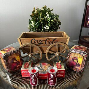 Vintage Coca-Cola Wooden Wagon with Accessories (3 small Tins & 2 Pencil sharpen